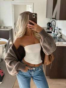 Women's Casual Cute Y2K Style Ribbed Cropped Minimalist Knit Cardigan Sweater, Suitable For Spring And Autumn Outfits, Back To School, Dates, Holidays, Long Sleeve Design - Maroon - View 1