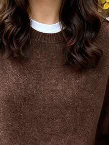 's Knitted Pullover Sweatshirt, Autumn/Winter Solid Color Long Sleeve Round Neck Casual Versatile Commuter Top, Elegant Fashion Sweatshirt Style, Warm Soft Comfortable Fabric - Multicolor - View 11