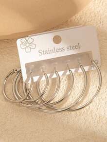 6pcs Stainless Steel Earrings, With A Glossy And Bright Surface, Made Of Hypoallergenic Material, Suitable For Year-Round Wear, Can Be Used For Daily - Silver - View 2
