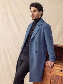 glestore Men's Retro "Old Money" Style Front-Button Solid-Color Dropped-Shoulder Mid-Length Lightweight Coat-Simple, Casual, And Comfortable - Dusty Blue - View 4