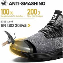 Herren Sicherheitsschuhe Arbeitsschuhe Stahlkappe Damen Anti-Smashing Anti-Piercing Fußgewölbestütze Rutschhemmend Leichtbau-Design Verschleißfest - Grau - Übersicht 2