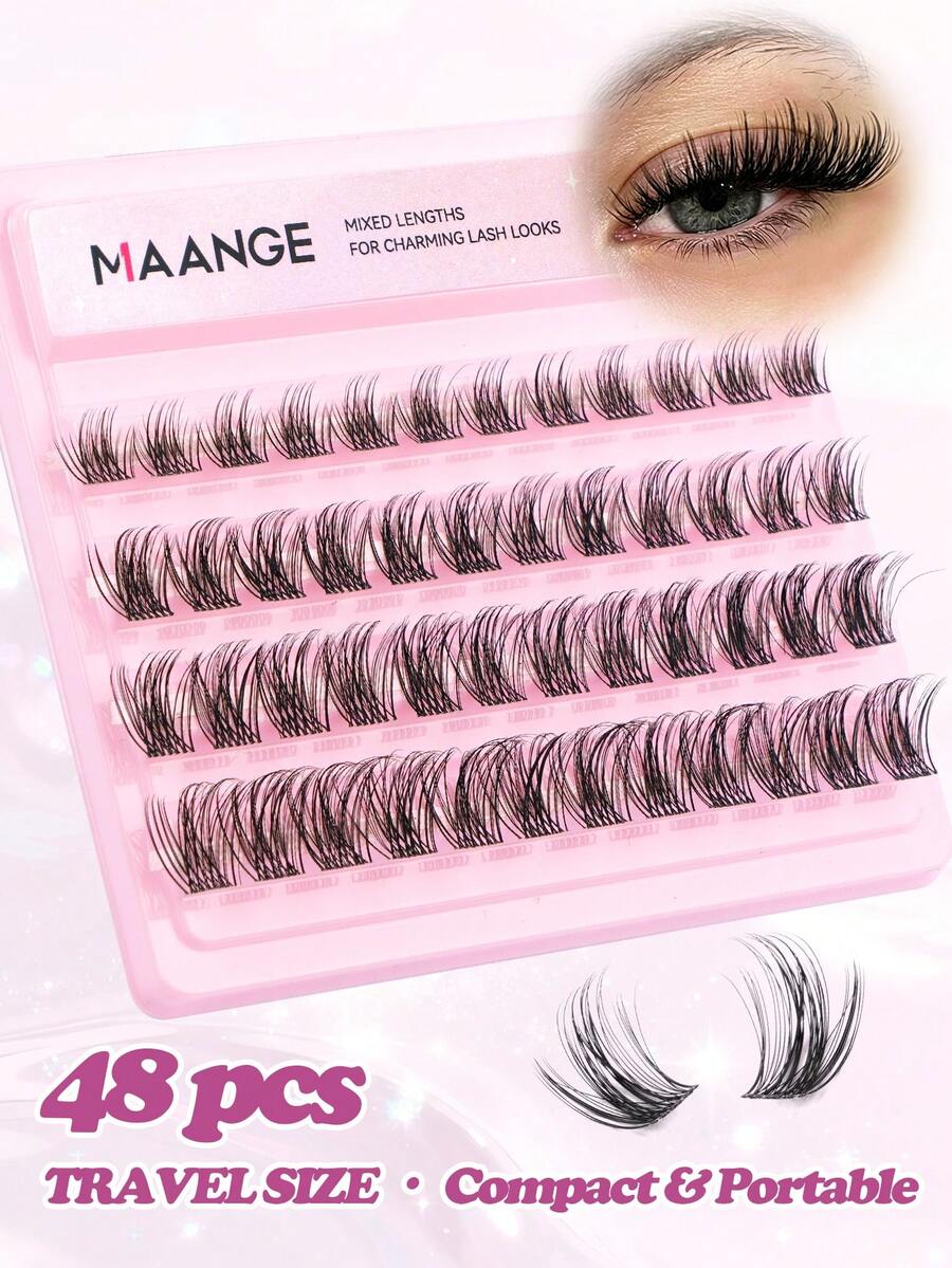 MAANGE 48 Clusters DIY Cat Eye Eyelash Extensions, Thick & Curly Fluffy Lashes, 10-16mm Cluster Single Fake Eyelashes, Mixed Lengths, Customizable, Natural & Delicate, Soft & Skin-Friendly, Suitable For European And American Eye Shapes, Suitable For Travel And Daily Carry, Gift For Women, Cluster Lashes, Fluffy Lashes, Eyelash Extensions - D - View 1