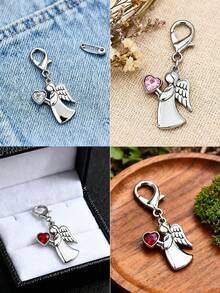 10/20/50pcs Gantungan Kunci Malaikat Pelindung Hati Peri Berlian Imitasi Jepit Lobster Aksesoris Perhiasan Buatan Tangan DIY Bahan Tas Liontin - Malaikat - View 3