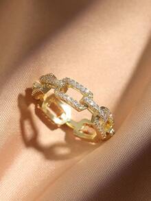 rakol 2pcs Silver Simple Cubic Zirconia Decor Ladies Ring Set - Gold - View 5