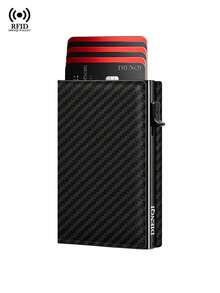 3-Fold Magnetic Carbon Fiber Pop-Up RFID Men's Credit Card Holder, Metal Card Holder, Coin Purse, Bank Card Storage Bag, Men's Wallet - Multicolor - View 8
