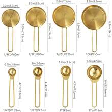 8pcs Stainless Steel Measuring Cups And Spoons Set, Dual-Color Gold And Silver Handle Design, Practical Kitchen Tools For Stirring Milk And Coffee - Titanium-plated Set - View 2