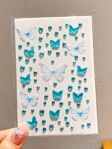 1pc 3D Sparkling Butterfly Rhinestone Face Gems Stickers, Colorful Glitter Butterflies & Round Crystal Jewels Self-Adhesive Face Stickers, Dreamy Sweet Style, For Music Festival, Rave Party, Cosplay, Christmas Party Makeup Decorations - Multicolor - View 5
