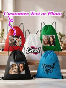 1pc Customized Photo & Text Drawstring Backpack, Personalized Image & Logo Fabric Bag, Lightweight Polyester Rope Bag, Suitable For Sports, Fitness, Beach, Travel And Party Customized Gifts, Unisex, Suitable For Family And Friends Customized Gifts - Multicolor - View 1