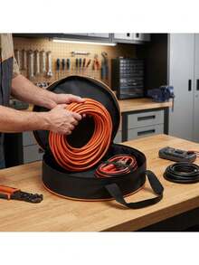 Round Car Cable Storage Bag, Thickened Wear-Resistant Oxford Cloth Material, Large Capacity Space, Can Store Jumper Cables, Extension Cords, Tool Accessories. Dual Handle Design For Easy Carrying, Zipper Closure, Protects Cables, Car, Garage Organization And Storage, Outdoor Auto Repair Tool Storage Bag. - Multicolor - View 2