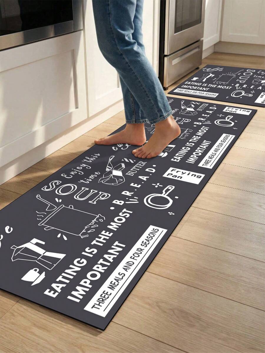 SANJIANGDI 1pc Retro Hand-Drawn Doodles Pattern, Checkered Kitchen Mat, 3.5 Mm Soft Rubber That Is Easy To Clean. Suitable For Corridors, Bathrooms, Living Rooms, Outdoor Door Mats, And Toilets. Useable Throughout The Year And For Various Holidays. - Multicolor - View 1