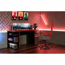 Escritorio Gamer para PC y Consola, Mesa de Juegos con Almacenamiento para Monitores, Teclado, Auriculares y Videojuegos, Escritorio de Oficina en Casa, Fácil de Armar - Negro - Ver 4