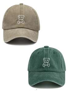 2/1Pc Printed Animal Bear Vintage Washed Baseball Cap Distressed Adjustable Couple Casual Sun Protection Hat For Women And Men,For Beach,Travel - Multicolor - View 20