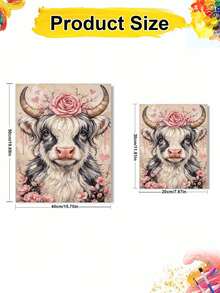 Cow And Flower Paint By Numbers Kit For Adults Frameless Acrylic Canvas Art, DIY Home Decor, Great Gift Idea For Birthdays, Holidays Gifts. - Sets - View 4