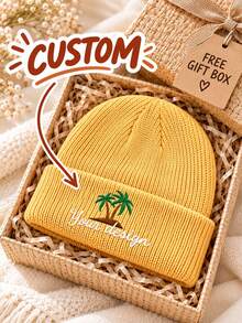 Customizable Text/Logo Knit Beanie, Unisex, Soft Acrylic Material, Foldable Design, Suitable For Outdoor Activities And Daily Wear, Autumn/Winter - Multicolor - View 2