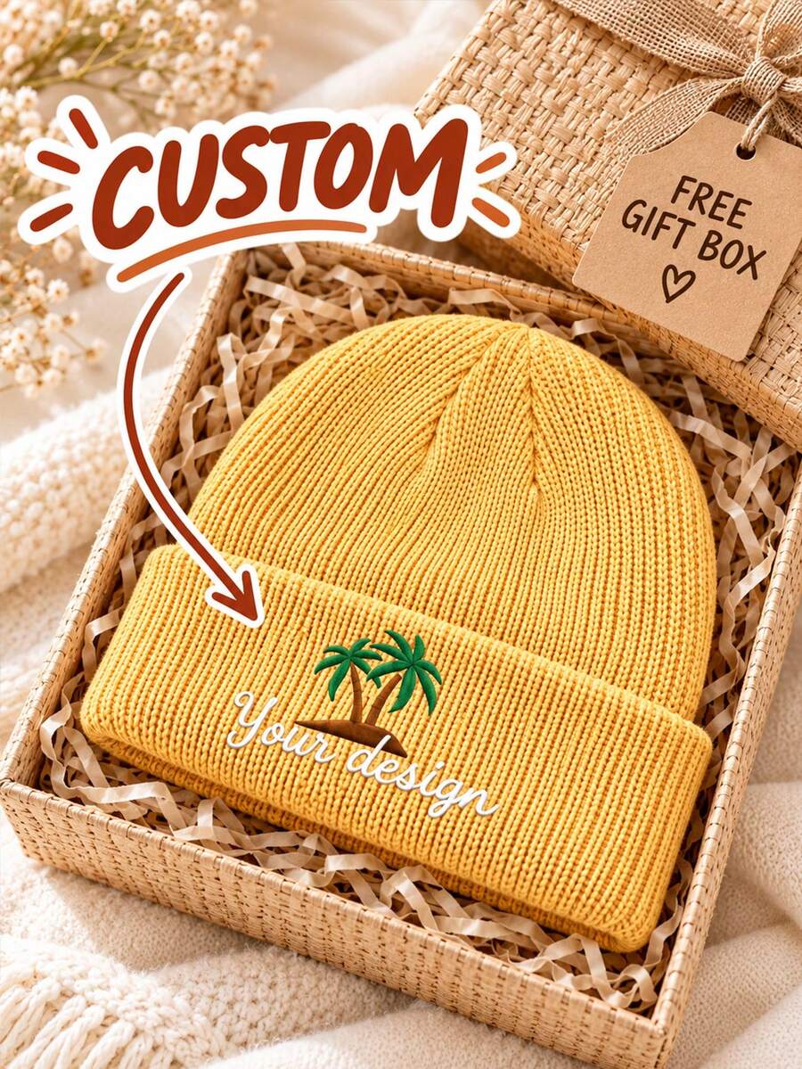 Customizable Text/Logo Knit Beanie, Unisex, Soft Acrylic Material, Foldable Design, Suitable For Outdoor Activities And Daily Wear, Autumn/Winter