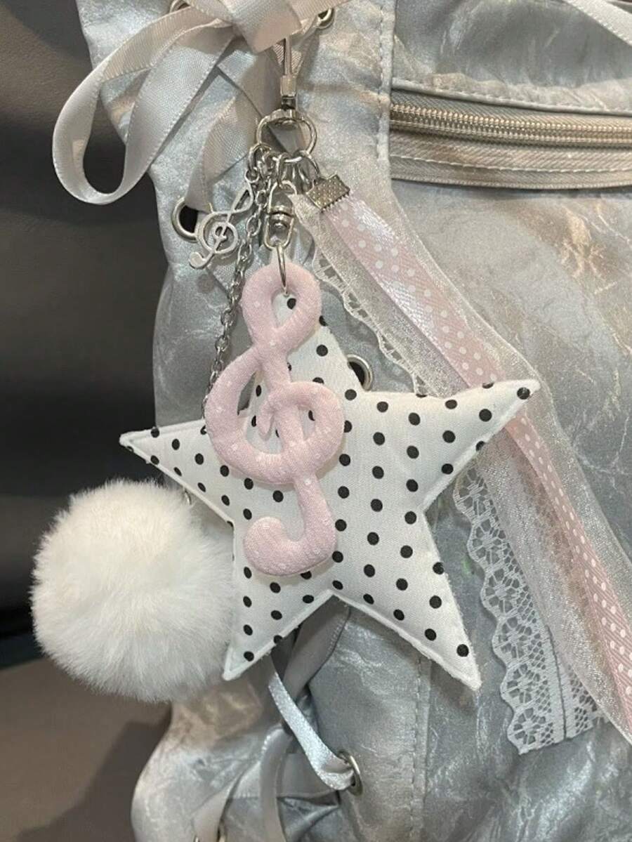 1pc Subculture Accessory Ins Polka Dot Five-Point Star Silver Musical Note Ball Bow Vintage Key Chain Camera CCD Pendant Bag Charm - Multicolor - View 1