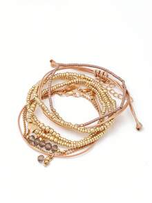 7pcs Bohemian Style Handmade Beaded Seed Bead Bracelets With Round Pendant Heart Beaded Women Bracelet Set - Gold - View 6