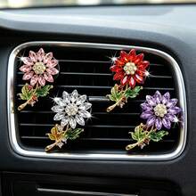 2/4pcs Crystal Sunflower Car Air Vent Aromatherapy Clip, Rhinestone Flower Decorative Fragrance Pad Interior Ornament - Crystal Flower - View 1