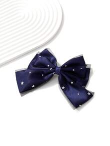 1pc Women's Solid Color Mesh Star Moon Sequin 3-Layer Bow Spring Hair Clip, Versatile Hair Accessory For Daily/Date/Commute - Multicolor - View 12