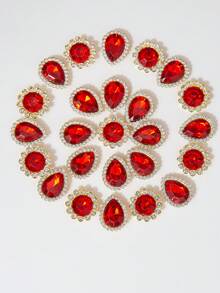 30/40/50pcs Red Mixed Acrylic Rhinestones 16mm Round Rhinestones, 18mm Teardrop Rhinestones DIY Hair Accessories Shoe Decor Clothing Accessories - Red - View 6