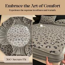 1pc Rabbit Fur Plush Leopard Print Fitted Sheet(Pillowcases Not Included), Soft & Warm Mattress Protector, All‑Around Elastic Design, Comfortable And Durable Home Textile, Bedroom Bedding, Suitable For All Seasons, An Excellent Gift - Off-white - View 12