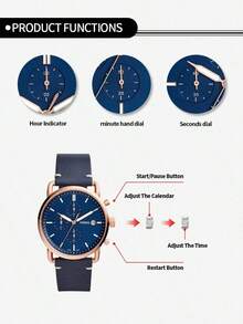 Fossil FS5404 Men Chronograph Watch,Rose‑Gold Steel Case,Dark‑Blue Strap,Blue Dial,Luminous Markers,Date Window,3ATM Water Resistant - White - View 5