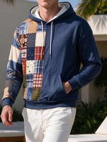 Sweatshirt Hoodie Pria Tebal Bergaya Vintage dengan Belahan Setengah - MultiWarna - View 4