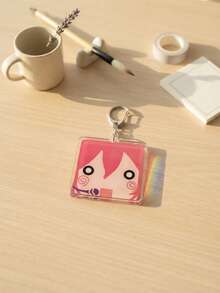 1pc/4pcs Cute Aesthetic Acrylic Keychains, Minimalist Face Close-Up Series Including Classic Red Hair Pink Blush Surprised Face, Pink Hair With Microphone Dazed Cute Face, Double Drill Curly Hair Blank Expression And Red Hair Shadow Face Awkward/Sweating Expression Square Pattern Pendant, Backpack And Car Key Accessories, Exquisite Collection, Suitable For All Seasons - Multicolor - View 7
