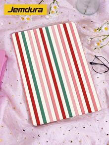 Jemdura 1件裝精緻條紋平板保護殼，可愛粉綠條紋圖案，適用 Kindle NK 11/Ko-Bo/Kindle Youth Edition/Kindle Paperwhite 5，Kindle 2024 保護殼/平板三折支架保護殼，具備自動喚醒/睡眠功能，輕巧便攜，完美貼合並保護您的閱讀裝置，適合送給孩子/家人的禮物 - 彩色 - 查看 12