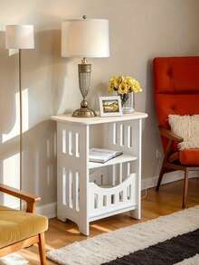 Modern Minimalist Small Table - White Plastic Storage And Coffee Table With Multi-Functional Shelf, Space-Saving Compact Design, Suitable For Bedroom, Living Room, Office - Easy To Assemble, Small Table Suitable For Bedroom - Multicolor - View 7