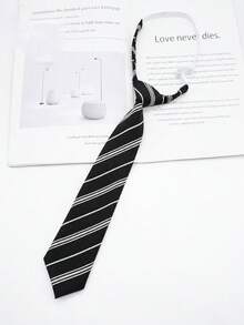1PC Unisex Fashion Minimalist Korean Style Striped Pattern Pre-Tied School Tie, Suitable For Daily Wear, Shopping, School, JK, Travel - Multicolor - View 3