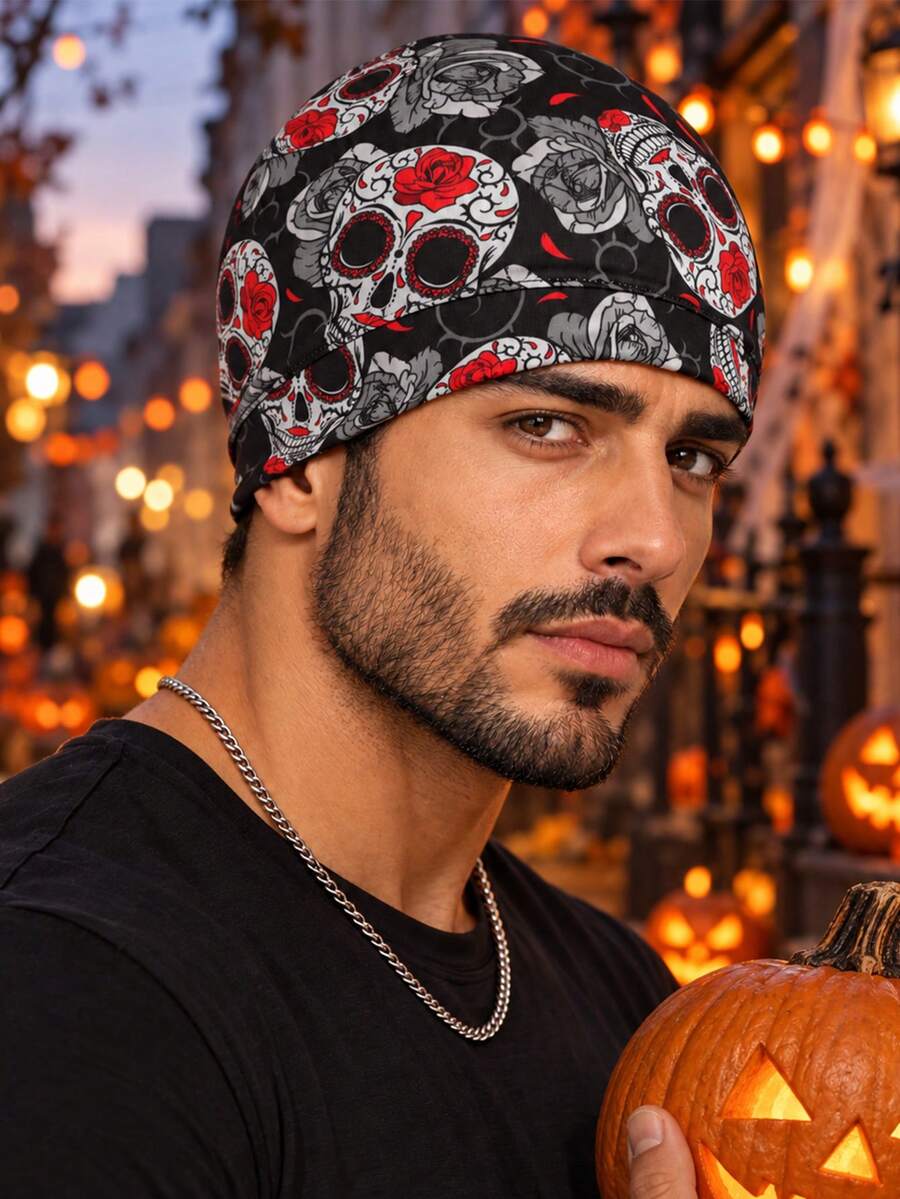 CONFLASS Mũ ngủ vòm co giãn in hoa văn Sugar Skull, mũ ngủ co giãn thoáng khí, mũ trùm bảo vệ tóc nhẹ cho tóc 360 Waves và tóc tết Dreadlocks