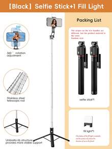 STICKMAG 69cm/27.2in Wireless Bluetooth Selfie Stick Tripod With LED 3-Speed Adjustable Beauty Light, 360° Rotating Stainless Steel Anti-Shake, Suitable For Smartphones, Perfect For Travel And Selfies - Multicolor 69cm - View 19