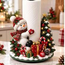 2D Flat Christmas Decor Kitchen Paper Towel Holder (No Power Light) - Desktop Paper Towel Holder (Combines Display And Storage Function), Fun Christmas Tree And Snowman - Multicolor - View 4