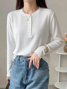 DAZY Women's Crew Neck Short Sleeve White Solid Color Loose Drop Shoulder Casual Minimalist T-Shirt Fall - White - View 3