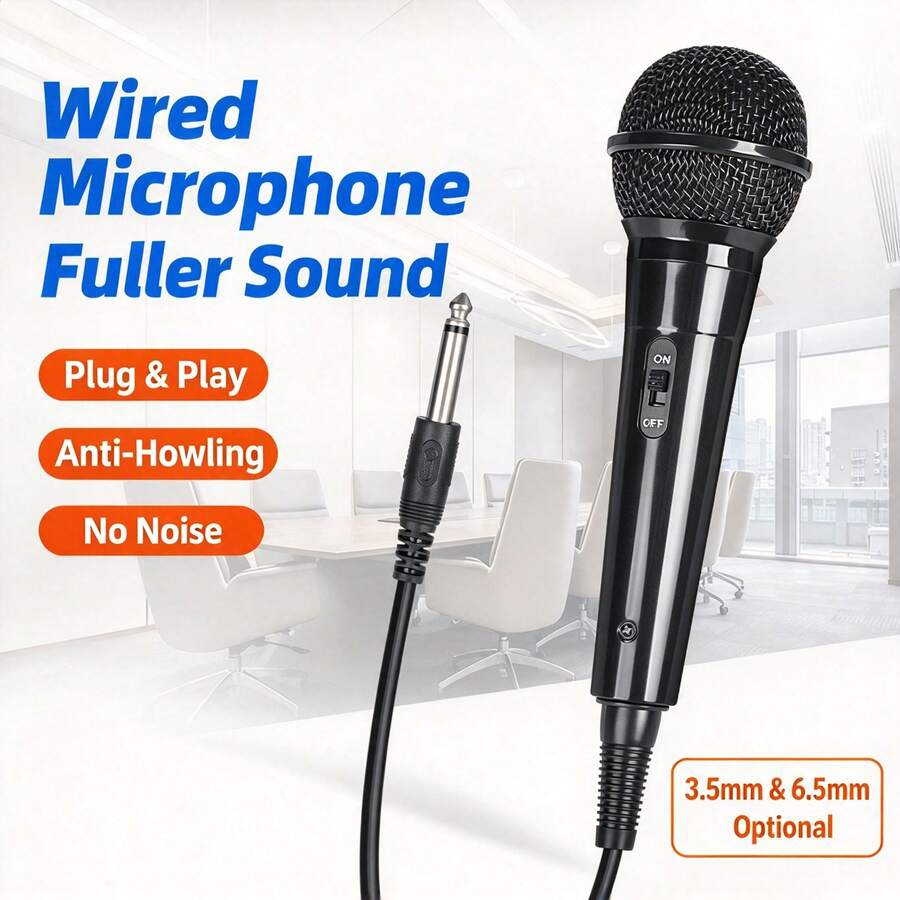 1pc Wired Dynamic Microphone, Metal Handheld Vocal Microphone With ON/OFF Switch, 3.5mm & 6.35mm Interface, Suitable For Karaoke Speaker, Stage, Home Entertainment