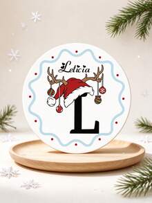Personalized Christmas Stickers, Custom Name Label Stickers, Holiday Gift Packaging Stickers, Round Christmas Letter Pattern Labels, Custom Party Decoration Stickers, Envelope Seals, Stocking Stuffers, Christmas Party Favors, Holiday Gift Accessories - Multicolor - View 4