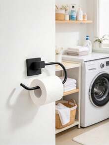 1pc Black Toilet Paper Holder, Modern U-Shaped Metal Wall Mounted Toilet Roll Holder, Square Base, Waterproof & Rust Resistant, Simple Tissue Bracket For Hanging Toilet Paper In Bathroom - Multicolor - View 5