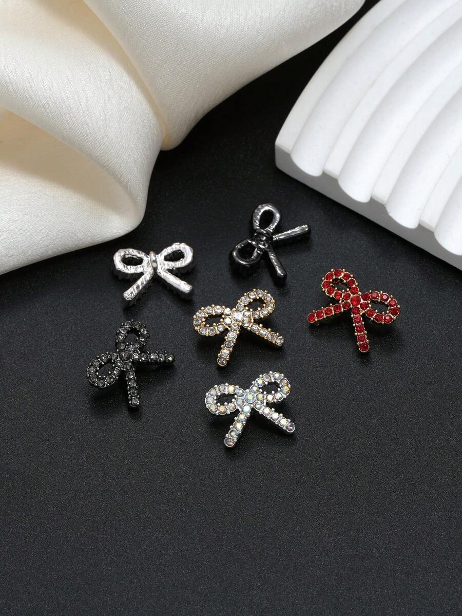 6pcs/Pack Rhinestone Bowknot Decorative Buckle, Multicolor Rhinestone Metal Bowknot Buckle For Dress, Shacket, DIY Clothing Accessories