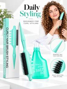 Curl Defining Brush And Spray Bottle Set, Curly Hair Styling Comb For Detangling, Smoothing And Curl Shaping, Pointed Tail Hair Sectioning Brush For Wavy Coily Thick Hair, Wet And Dry Curl Styling, Curl Separation And Hair Volume Styling - Multicolor - View 5