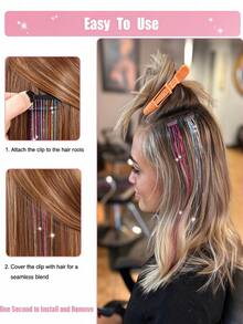20 Inch Glitter Fairy Hair Clips, Party Festival Clip In Hair Tinsel, Party Dazzle Hair Accessories Strands Kit - Multicolor - View 7