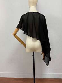 1pc Black Bridal Party Wedding Dress Chiffon Asymmetrical Short Minimalist Scarf Shawl Cape Accessory - Multicolor - View 4