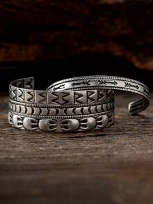 Bộ 4 vòng tay cuff hở phong cách vintage mài mòn, biểu tượng mũi tên Bohemian, trang sức unisex điều chỉnh được - Màu Bạc Cổ - Xem 4
