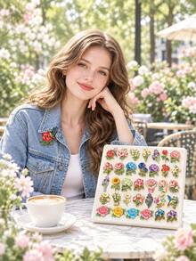 20pcs Random Style Vintage Floral Fairy Brooches, Multiple Flower Bird Animal Brooches, Coat Canvas Bag Accessories Commemorative Gifts - 20 Pcs Random Styles - View 7