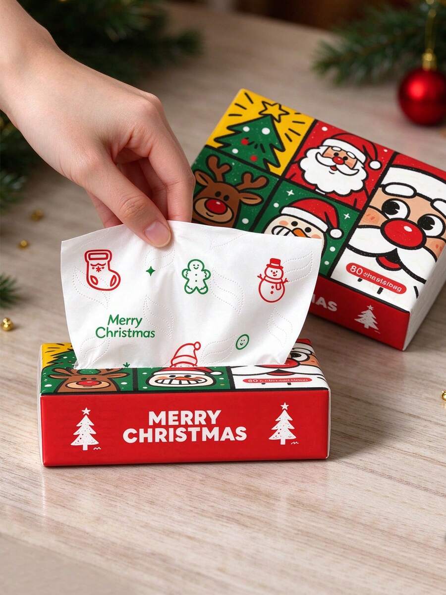 4/3/2/1 Pack Christmas Tissues, Christmas Napkins, Holiday Party Tabletop Napkin Decor. Individually Wrapped Tissues, Napkins, Tabletop Cloth Napkins. - A - View 1