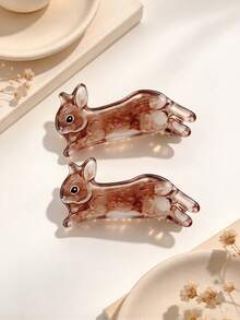 2pcs Women's Vintage Rabbit Hair Clips, Cute Animal Decor Side Clips, Ladies Daily Hair Accessories - Multicolor - View 3