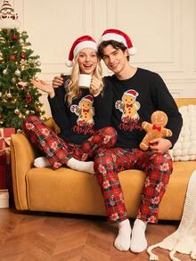 Notgurli Christmas 4pcs Couple's Pajama Set,Red And Black,Gingerbread Man,Aesthetic,Family Matching Couples Matching Christmas Pajamas Set - Multicolor - View 20