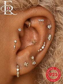 EleRunis 1pc 925 Sterling Silver Marquise Heart Flat Back Cartilage Helix Piercing Earring, Delicate Jewelry For Daily Wear, Wedding, Party, Engagement - Gold - View 12