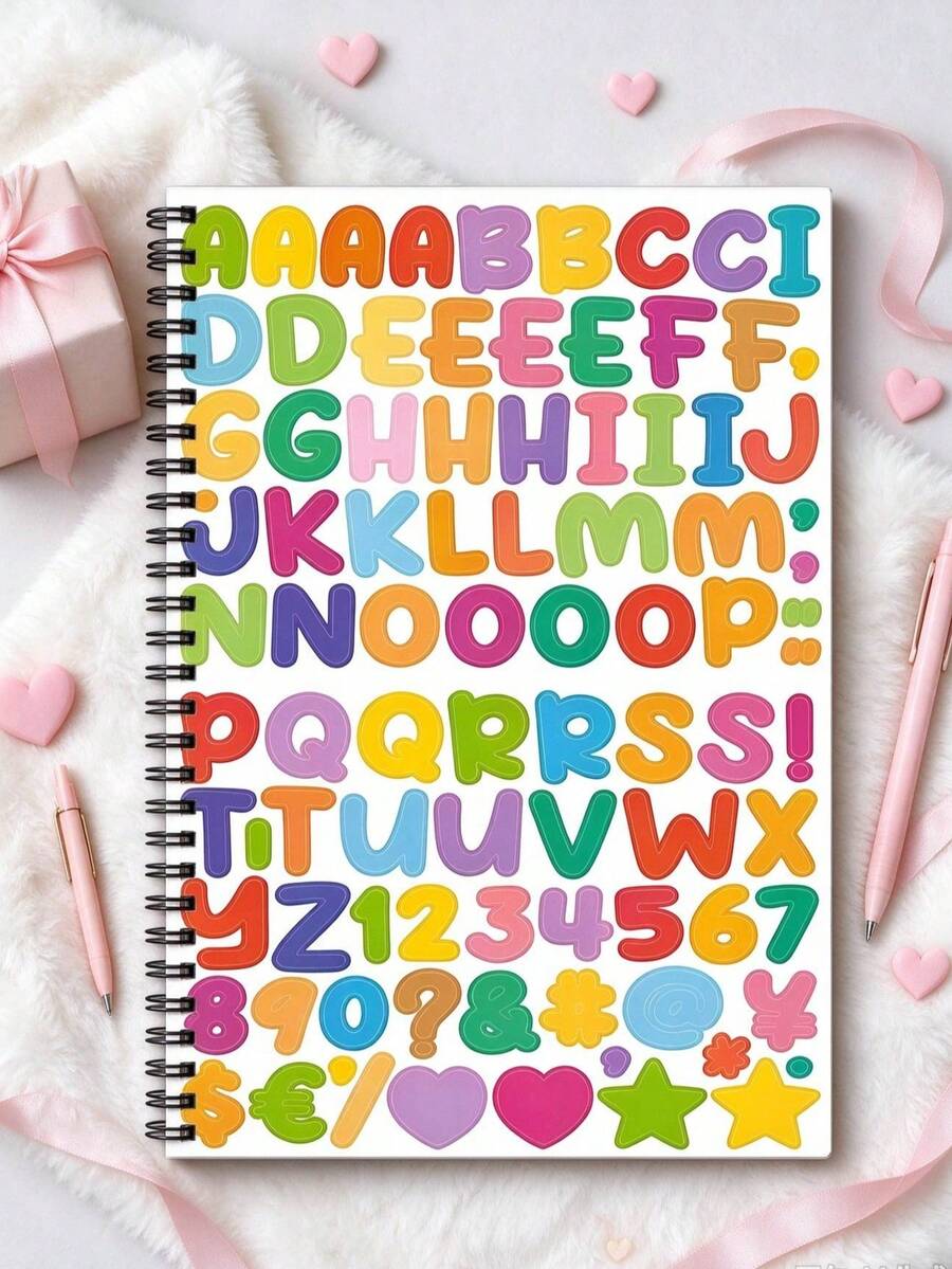 1pc Cute Alphabet A5 Wirebound Notebook 21cm*14.5cm,Colorful Bubble Letter & Number Cover Journal,8.3"*5.7",100 Pages Spiral Notebook,Learning Notebook Gift For Students - Cute Letter - View 1