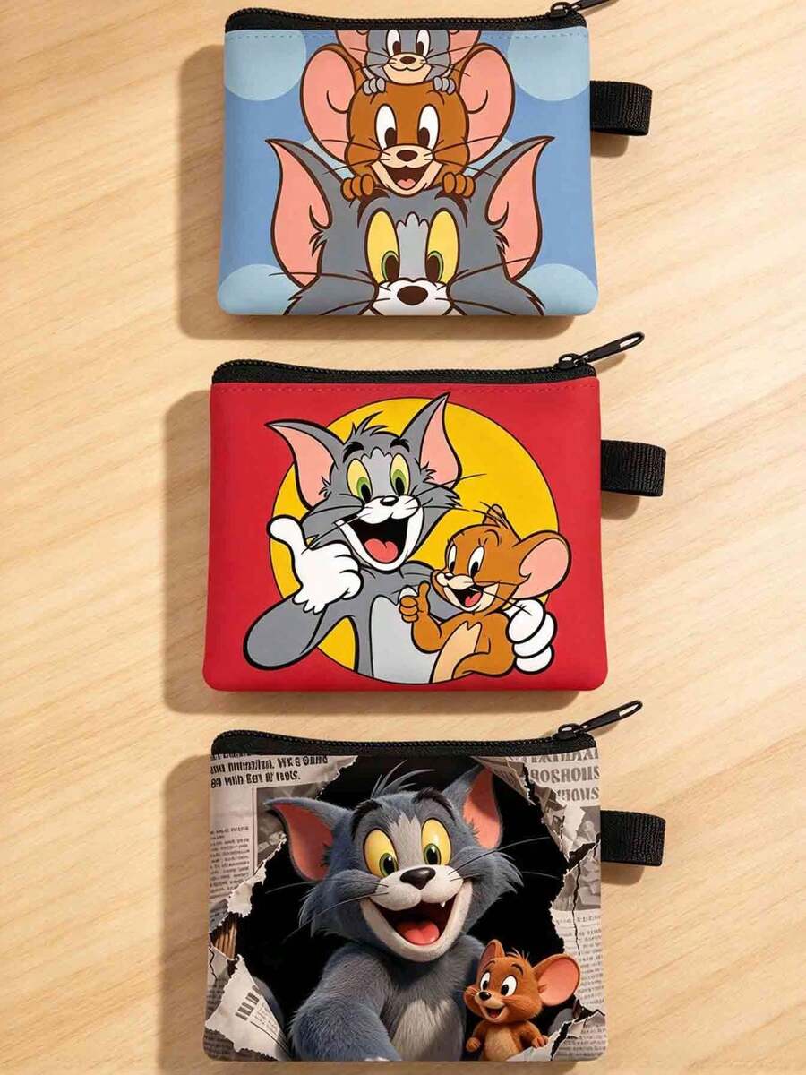 Warner Bros 1pc Tom And Jerry Cartoon Coin Purse, Short Wallet, Storage Box, Card Holder, Hanging Bag, Coin & Card Holder, Data Cable Accessory, Key Holder, Cute Style Earphone Case, Tom Cat And Jerry Mouse, Christmas Party Small Gift, Party Costume Accessory, Perfect Halloween Birthday Holiday Party Gift For Best Friends, Graduation Party - Multicolor - View 1